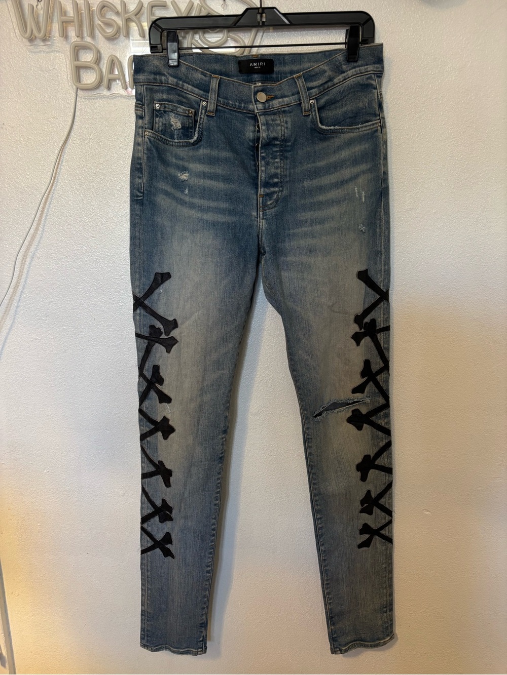 Amiri Bones Leathers Patches Black Size 32 Authentic Used